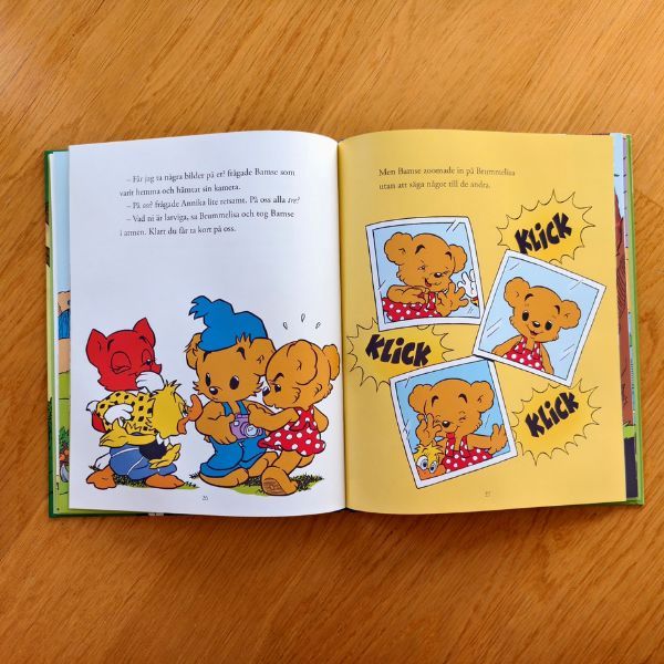 Illustration ur Bamse och Brummelisa som visar samspelet mellan Bamse och Brummelisa i en känslosam scen