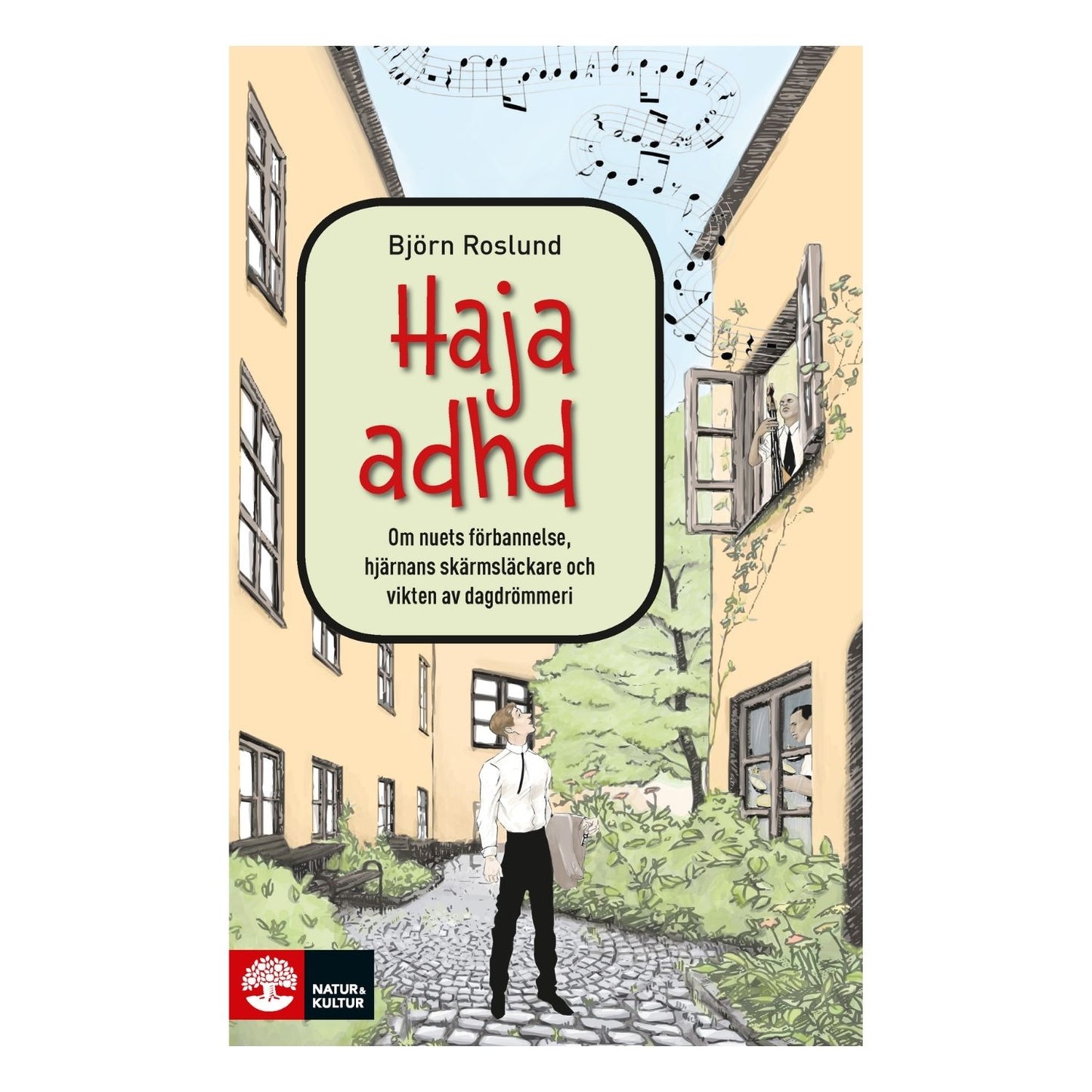 Bokomslag för Haja ADHD av Björn Roslund, om ADHD och dagdrömmeri, hjärnans funktion och nuets utmaningar.