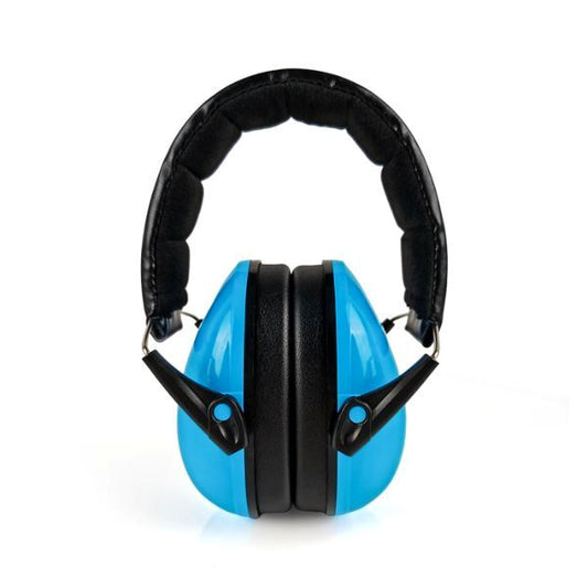Sidovy av blå hörselskydd, anpassade för att skydda hörseln i bullriga miljöer.