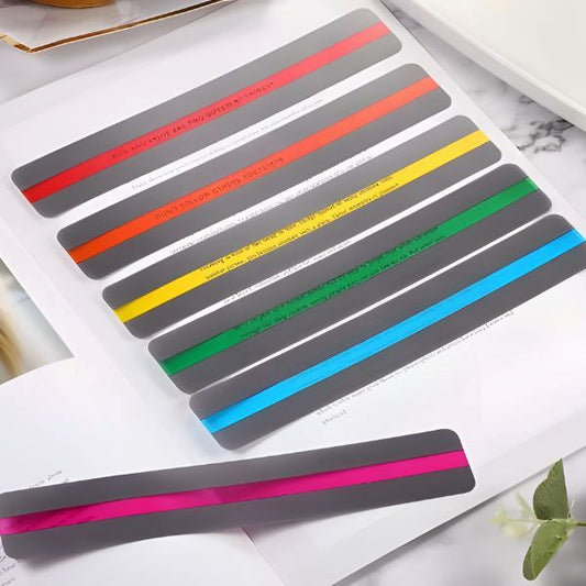 Läsremsa som tydligt visar hur den blockerar text och fokuserar på en rad i taget.