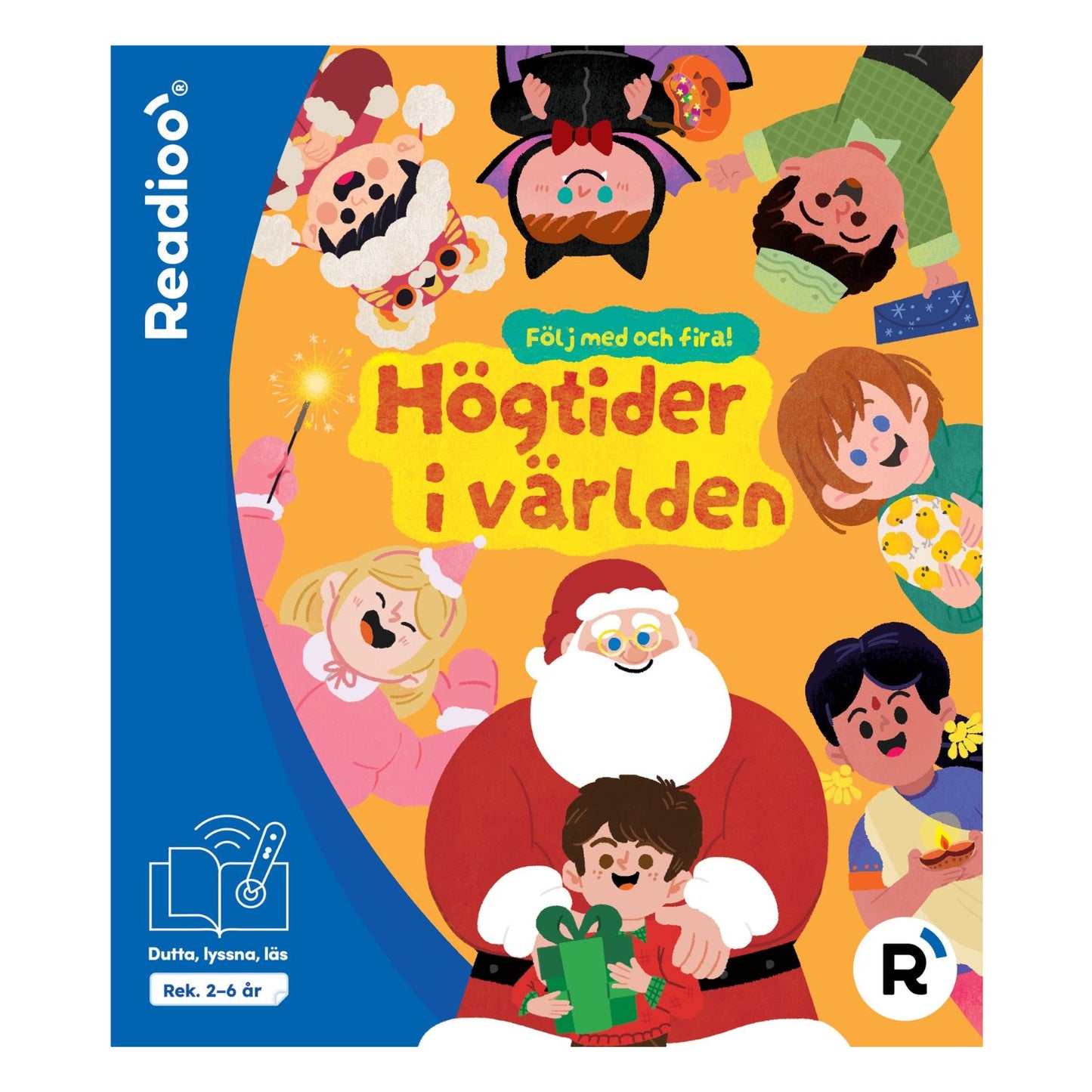 Bokomslag till Readioo Följ med och fira högtider i världen, interaktiv barnbok om högtider, traditioner och firanden.