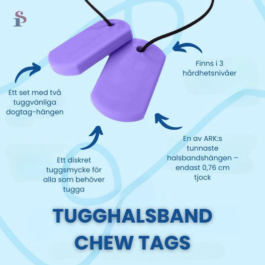 Illustration av sensoriskt tugghalsband Chew Tags – tuggvänligt halsband vid NPF