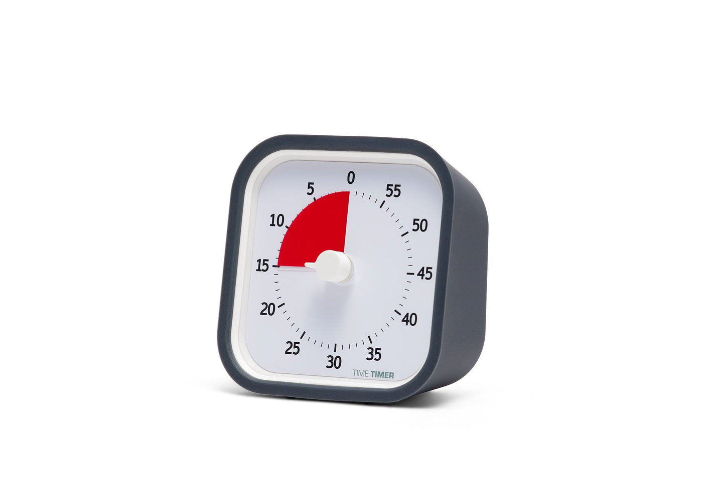 Time Timer MOD i sned vinkel, som visar dess kompakta design och enkla tidsinställning.