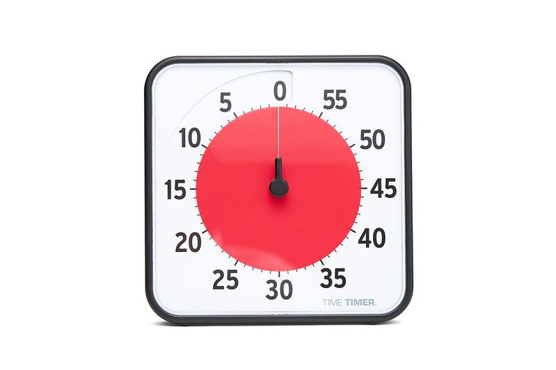 Time Timer Original Medium i en tydlig framifrånvy, visar 60 minuter kvar med röd visuell nedräkning.