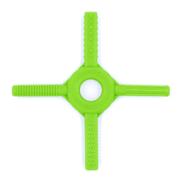 Limegrön Tetra-Bite Fidget, framtagen för stresslindring vid ADHD och autism.