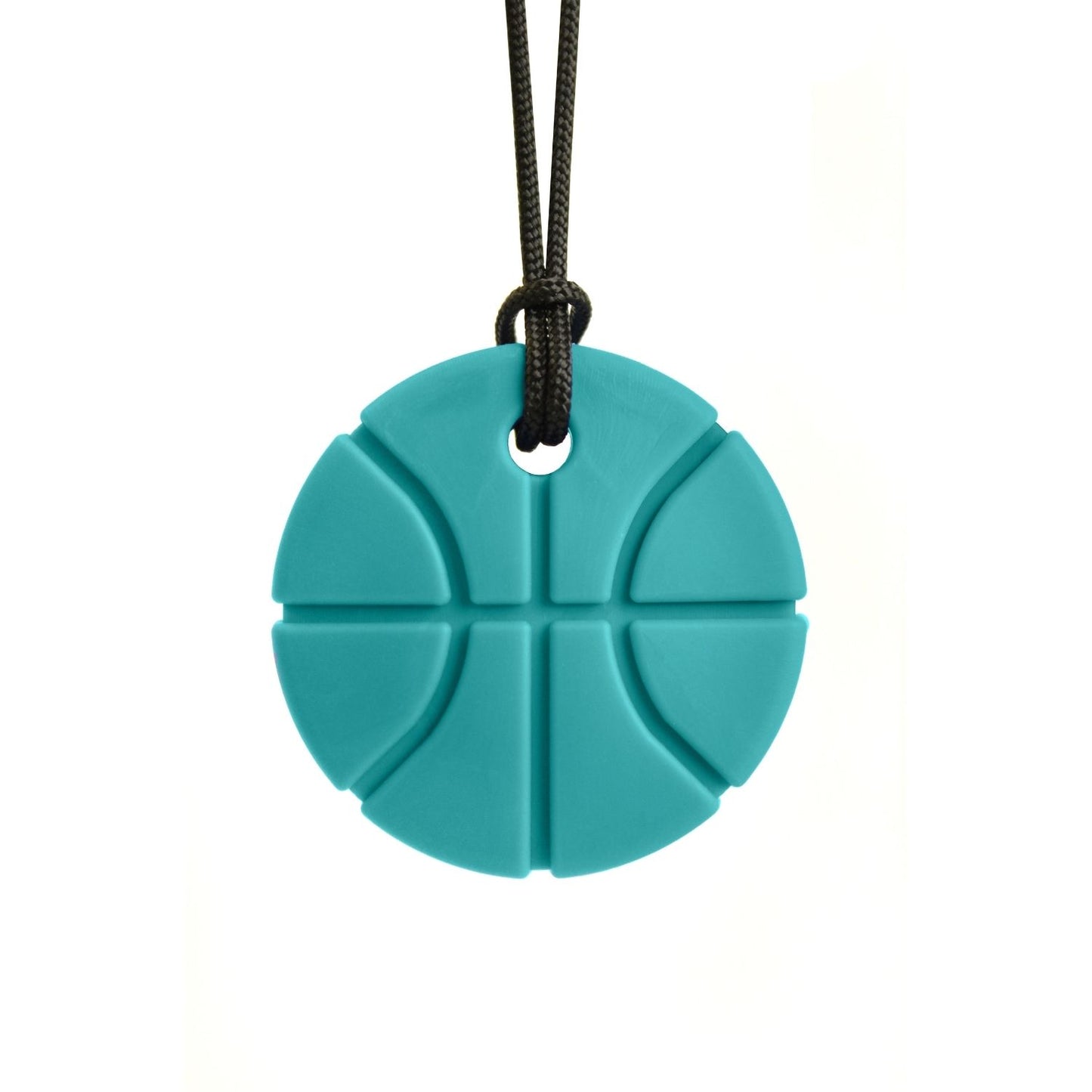 Turkost tugghalsband designat som en basketboll, idealiskt vid autism