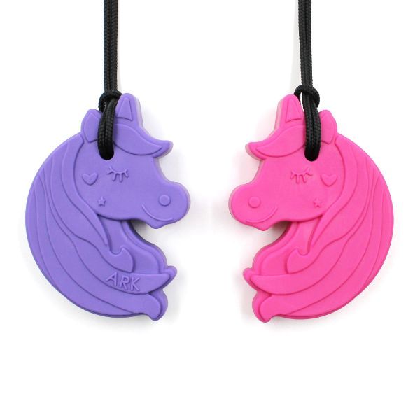 Tvåfärgat Chewnicorn Sensory, säkert BPA-fritt tuggmaterial.