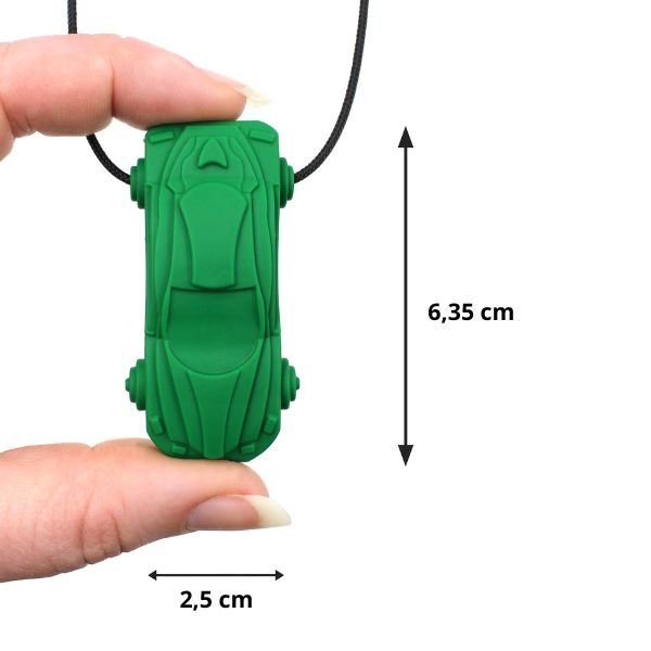 Grönt Racecar-tugghalsband, ca 6,35 x 2,5 cm, för ADHD & autism.