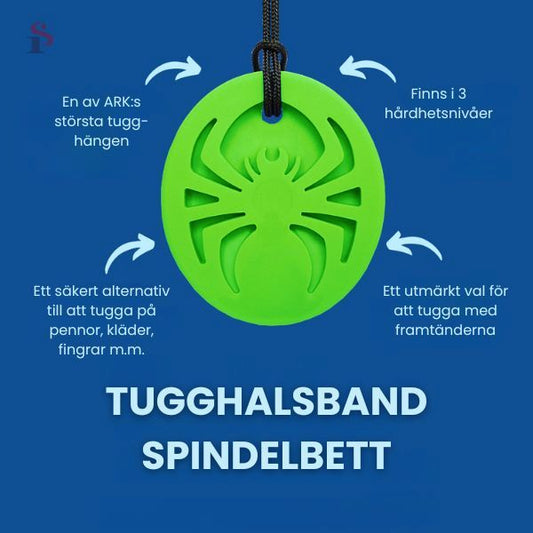 Informationsblad som visar Tugghalsband Spindelbetts design och funktioner