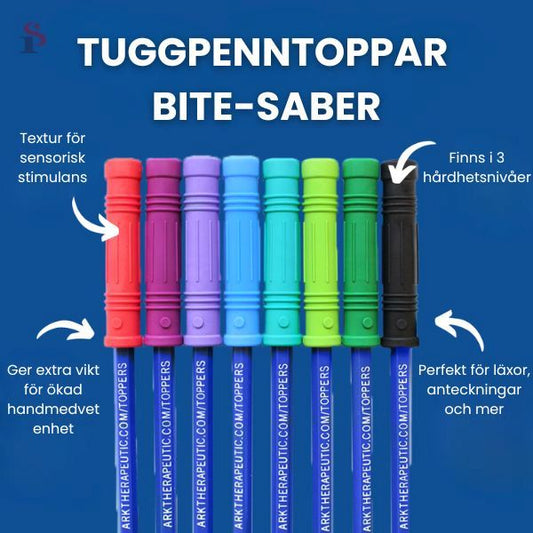 Flera Bite Saber toppar i olika hårdheter – mild till hård tuggning