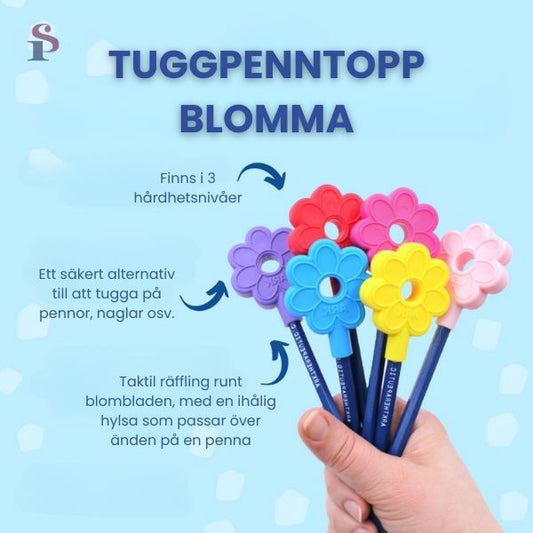 Blomformad penntopp med taktil ribba runt kanterna.