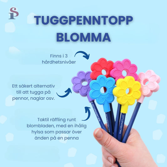 Blomformad penntopp med taktil ribba runt kanterna.