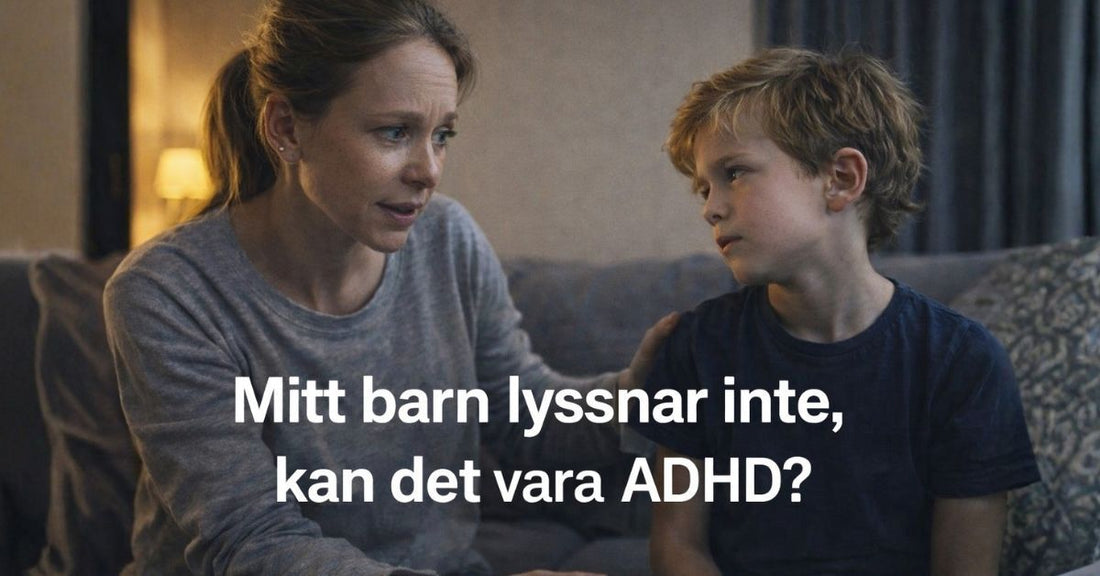 Mamma pratar lugnt med barn som inte lyssnar, situation kopplad till ADHD och svårigheter att följa instruktioner.
