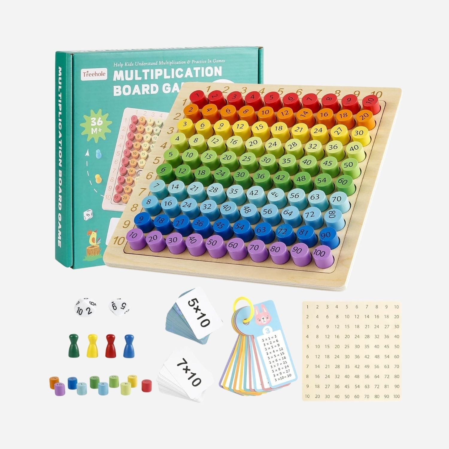 Pedagogiskt multiplikationsspel i trä med färgade siffror för matematikträning
