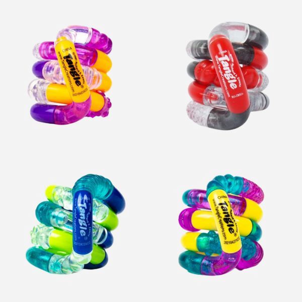 Tangle fidget-leksaker som främjar motorik och stresshantering.