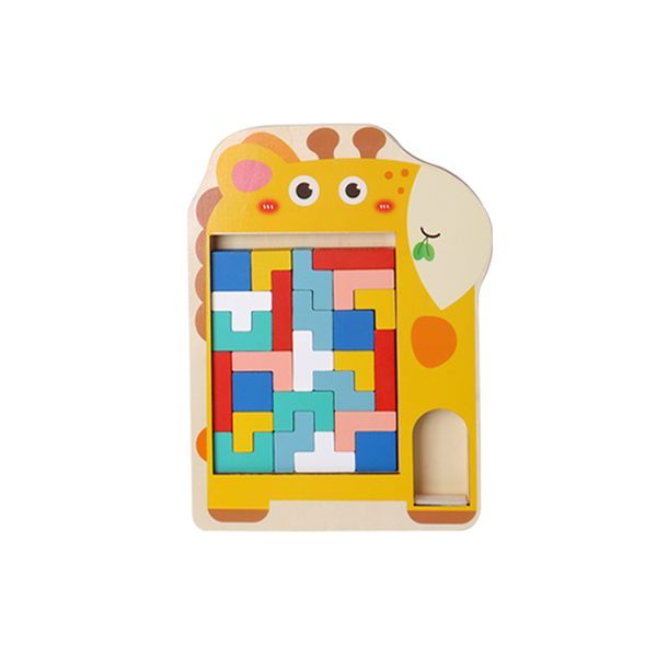 Tetris pussel i trä med giraffmotiv för logiskt tänkande och finmotorik