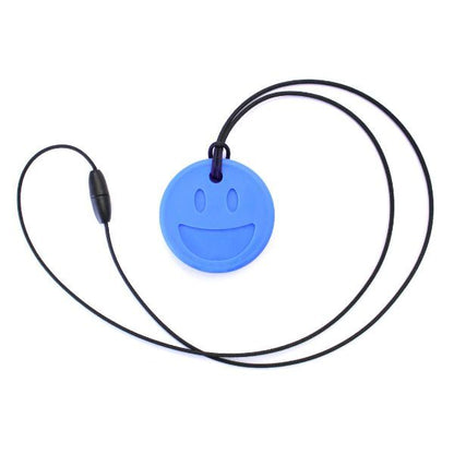 Blått Smiley Face-halsband med säkerhetsspänne för trygg tuggning.