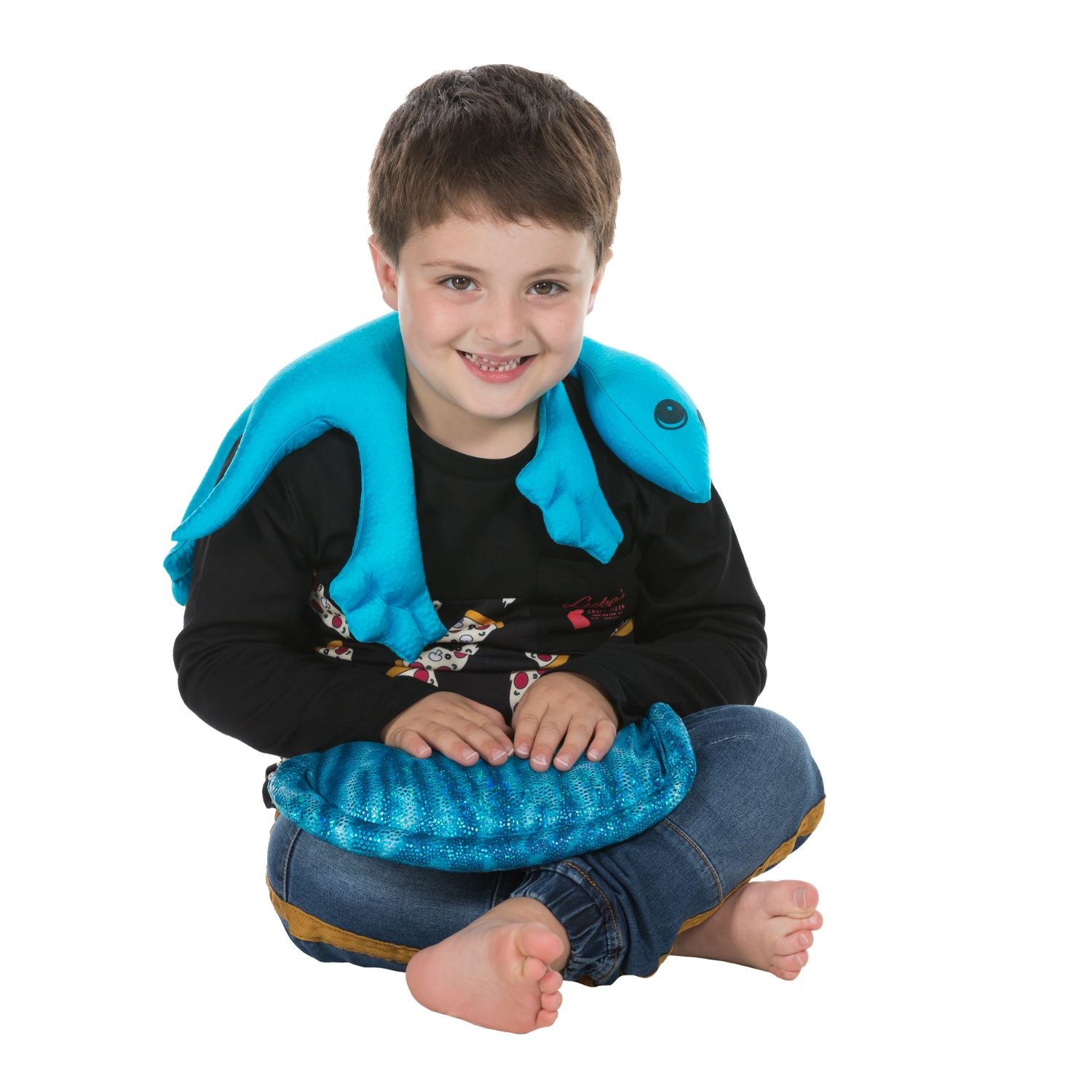 Barn använder Manimo Tyngdsköldpadda över axlar och i knät för lugn, fokus och kroppskänsla.