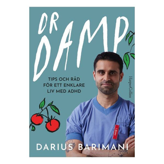 Omslaget till Dr Damp: tips och råd för ett enklare liv med ADHD av Darius Barimani, en humoristisk handbok för adhd-hjälp