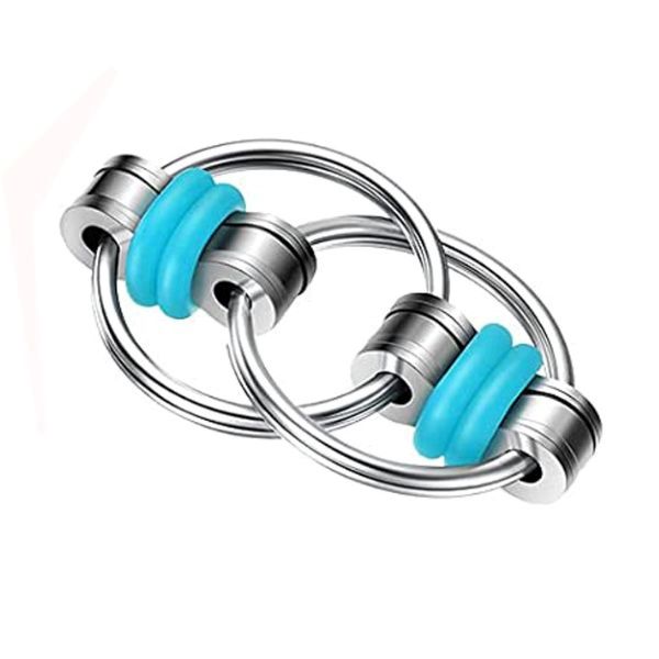Fidget Flippy Chain med blå silikonringar – liten fidget i metall.