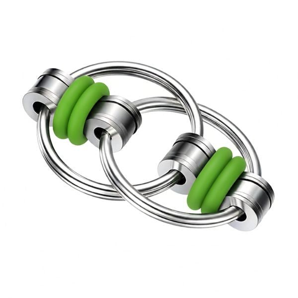 Fidget Flippy Chain med gröna silikonringar – metallringe med taktil känsla.