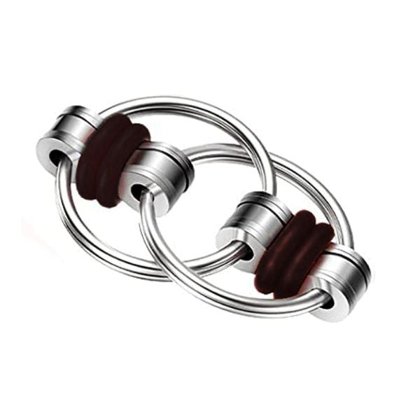 Fidget Flippy Chain med svarta silikonringar – metallfidget för händerna.