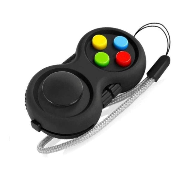 Fidget Gamepad i sin förpackning, en sensorisk leksak som hjälper till att minska stress och förbättra fokus.