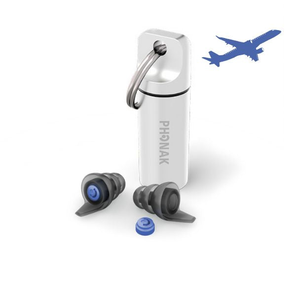  Serenity Choice Travel-hörselskydd med akustiska filter och metallfodral med nyckelring.