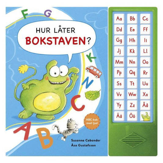 Omslag till ABC-boken Hur låter bokstaven? med tryckknappar för varje bokstav