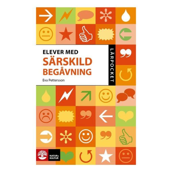 Bokomslag till Elever med särskild begåvning i Lärpocket-serien, färgglatt mönster med symboler och titel i mitten.