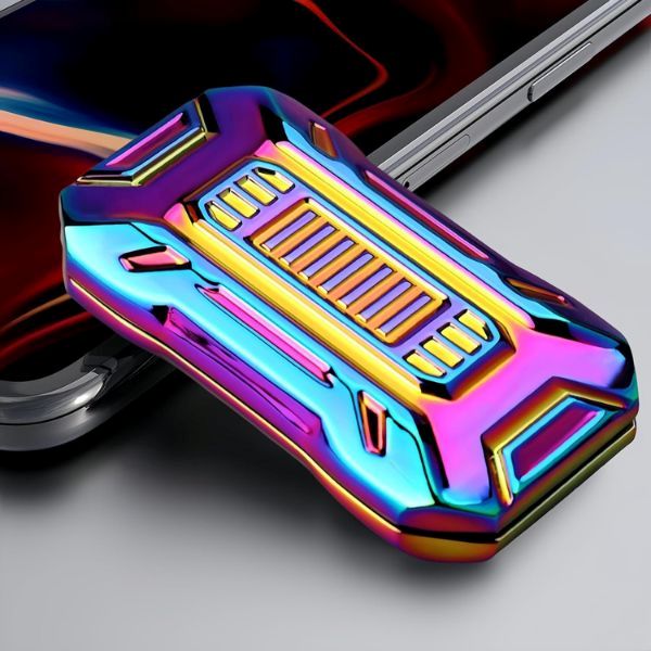 Magnetisk Infinity Slider i regnbågsfärg placerad på mobiltelefon, visar design och storlek