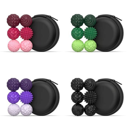 Sensoriska magnetiska fidgetbollar i 6-pack med fyra färgval. Perfekta för stresshantering och koncentration.