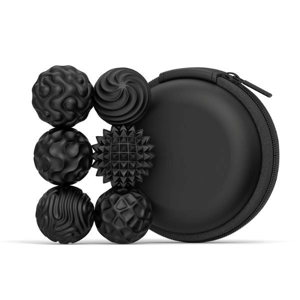 Svarta magnetiska sensoriska fidgetbollar i 6-pack. Diskret hjälpmedel för stressreducering och koncentration.