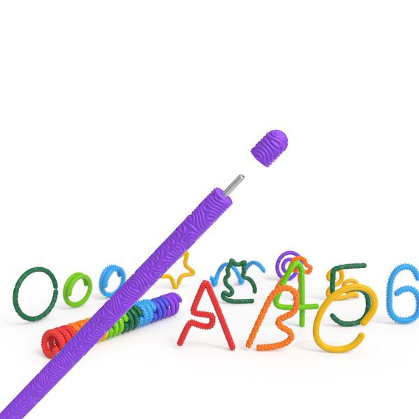 Närbild på fidgetstav med avtagbar topp och inre metallkärna för flexibel formning