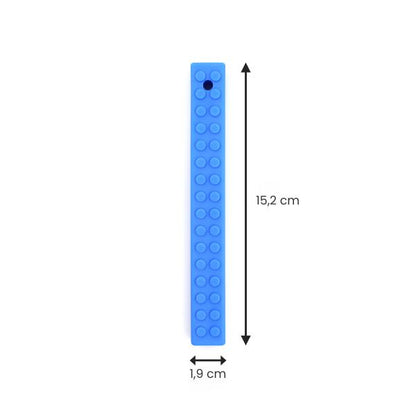 Blått MEGA Brick Stick med måttangivelse – 15,24 cm långt och 1,9 cm brett, idealiskt sensoriskt tugghjälpmedel.