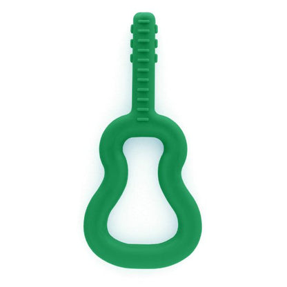 Sensoriskt tugghjälpmedel i form av grön gitarr med strukturerad yta.