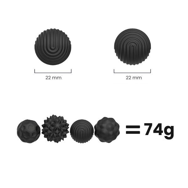Närbild på lila sensoriska magnetkulor med måttangivelse (22 mm). 