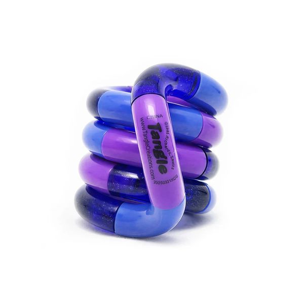 Tangle Jr Classic fidgetleksak blå och lila sensoriskt verktyg för ADHD koncentration och lugn
