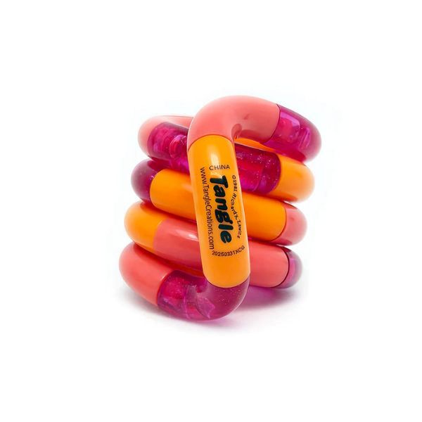 Tangle Jr Classic fidgetleksak rosa och orange sensorisk leksak som främjar fokus