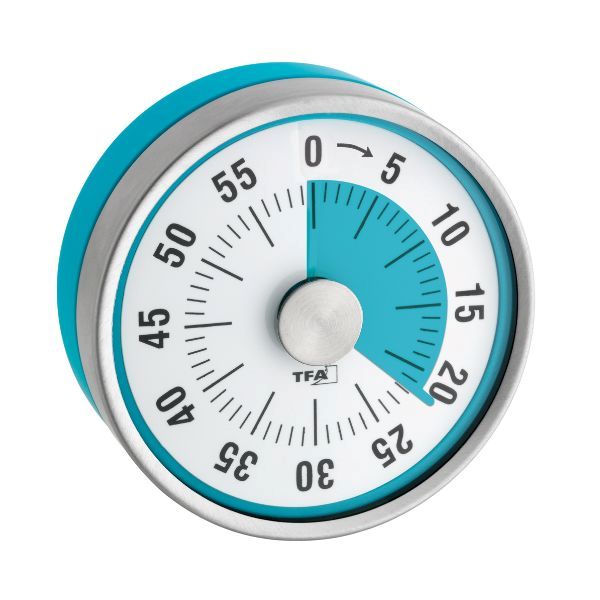 Timer Puck turkos närbild, mekanisk batterifri timer med magnet för visuellt tidsstöd