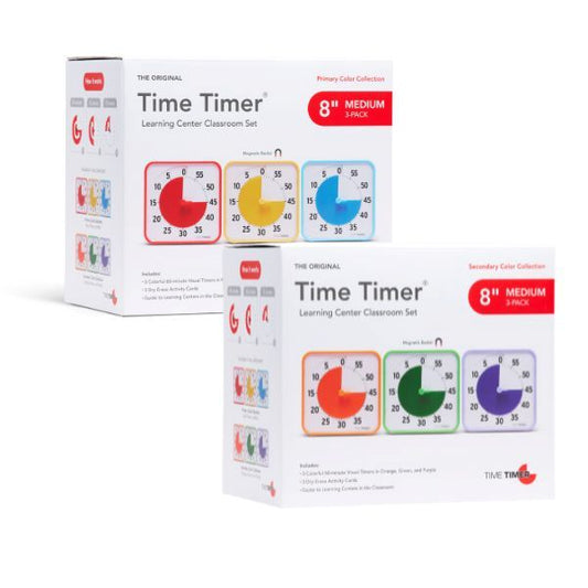 Förpackningar av Time Timer Medium 3-pack – primär och sekundär kollektion.