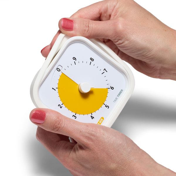 Time Timer MOD 10 minuter med avtagbart silikonfodral i vit färg.