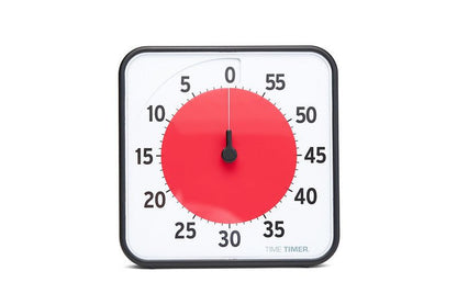 Time Timer Original Medium i en tydlig framifrånvy, visar 60 minuter kvar med röd visuell nedräkning.