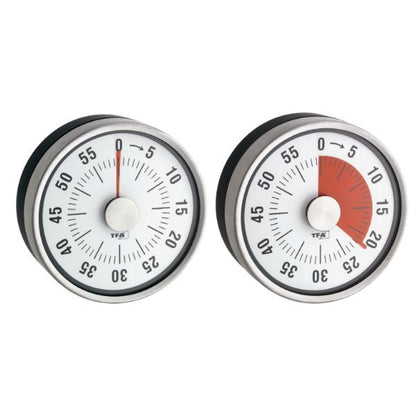 Timer Puck mekanisk timer som visar hur tidszonen ställs in för nedräkning upp till 60 minuter.