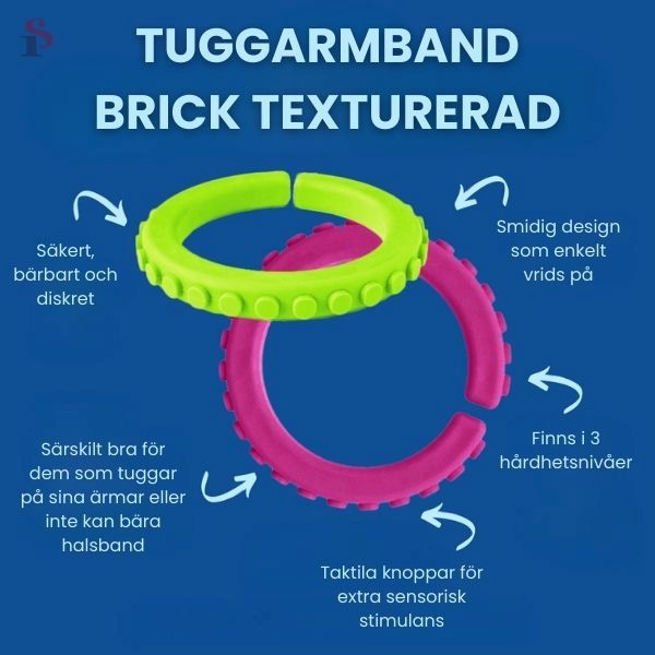 Tuggarmband Brick i produktbeskrivning, framhäver mjuk textur och funktion.