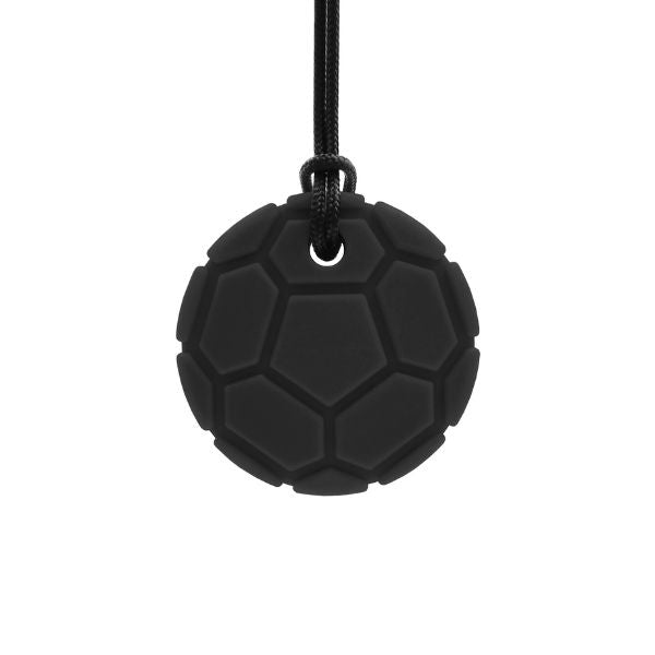 Svart tugghalsband fotboll, trygg design för barn och vuxna.