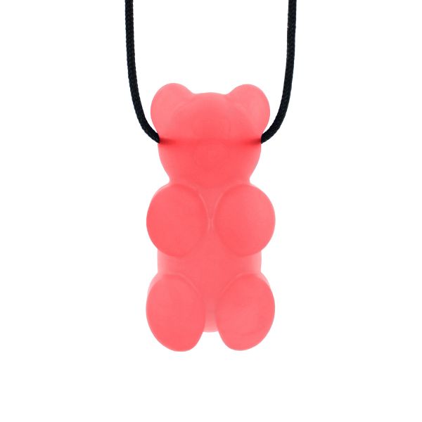 Tugghalsband gummibjörn i transparent röd färg hängandes rakt fram