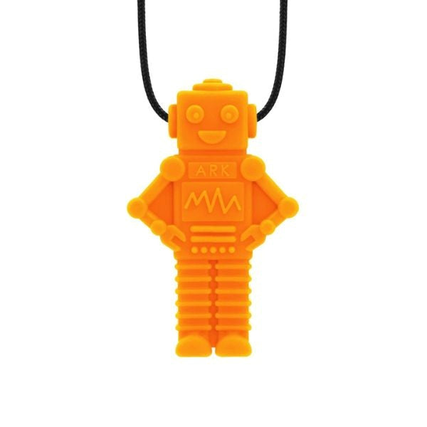 Orange RoboChew tugghalsband i robotform för ADHD & autism.