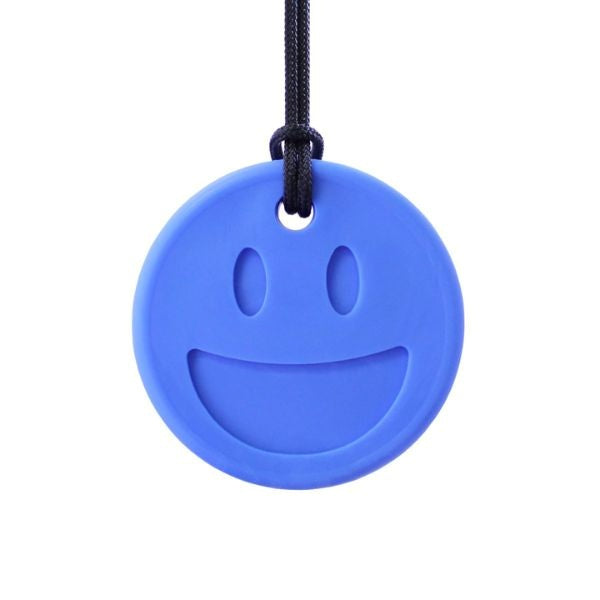 Blå Smiley Face-tugghalsband, diskret stöd för ADHD & autism.