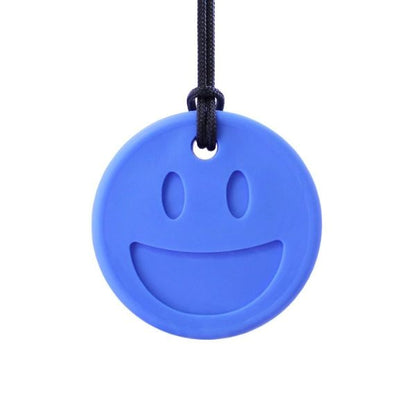 Blå Smiley Face-tugghalsband, diskret stöd för ADHD & autism.